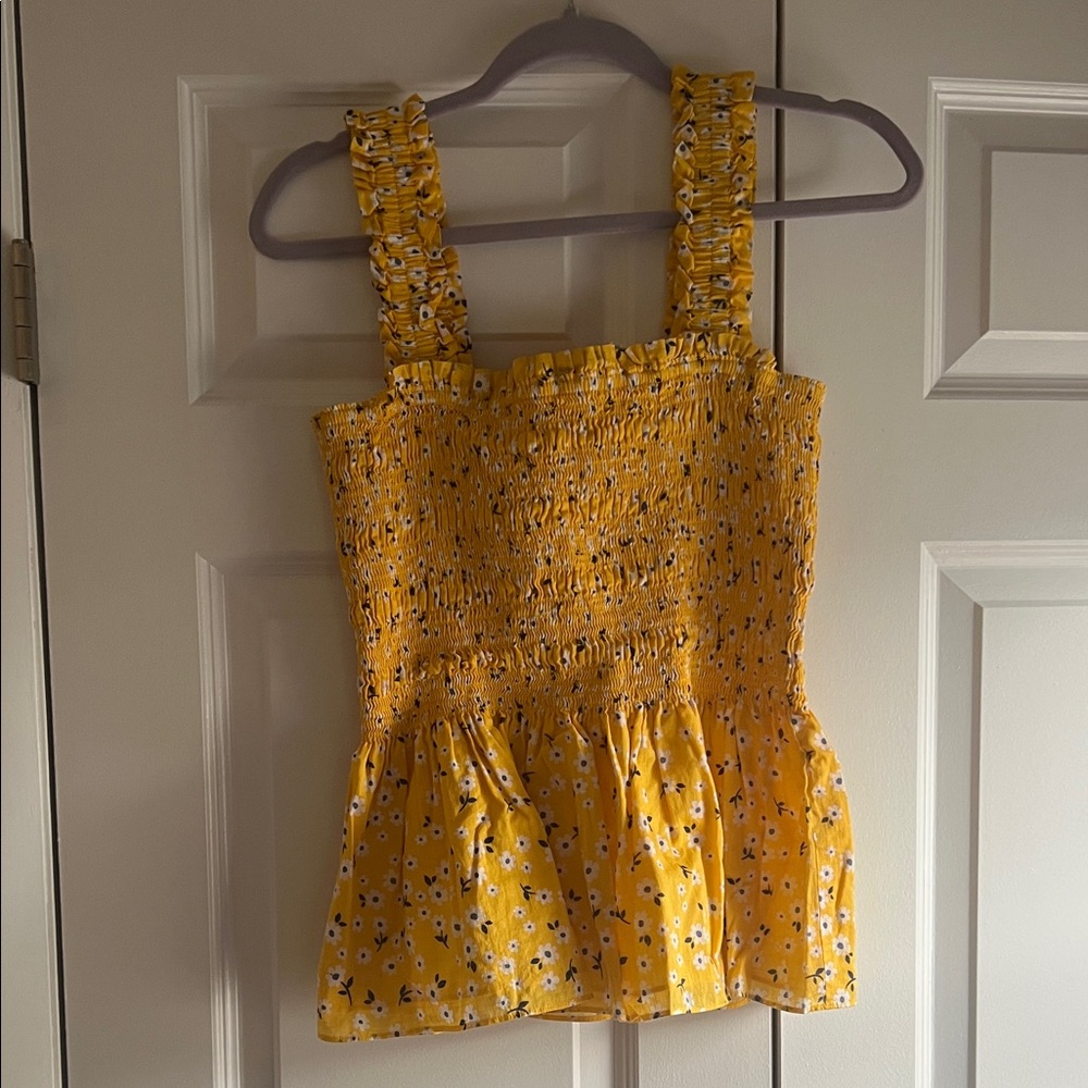 Yellow Floral Smocked Peplum Tank
